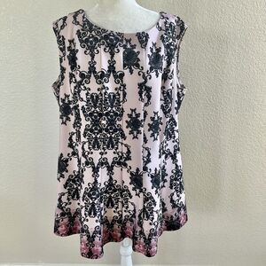 Gabby Skye Dress Women's 20W Pink Black Floral Damask Ombre Midi Short Sleeve